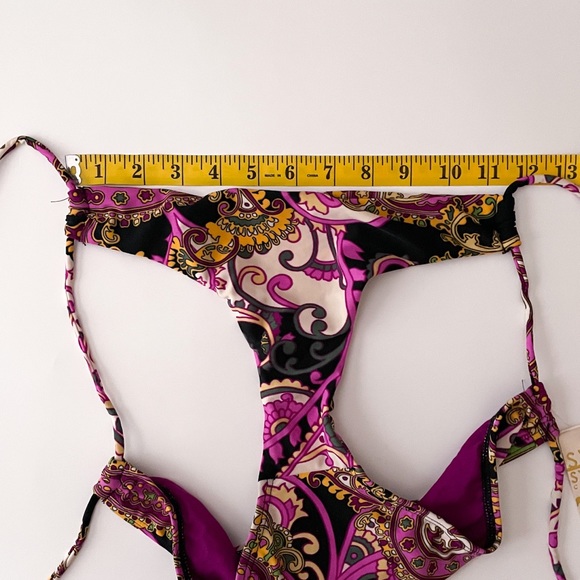 Swim Systems Black Purple Ivory Side Tie Madrid Bikini Bottom NWT Small Mandala - Picture 7 of 10